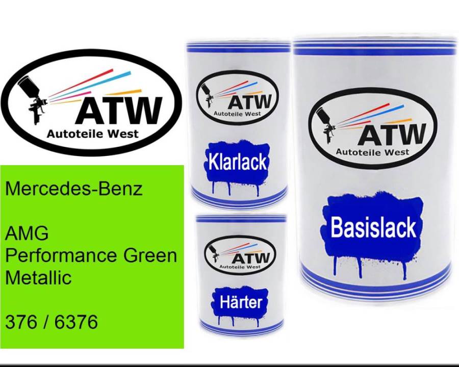 Mercedes-Benz, AMG Performance Green Metallic, 376 / 6376: 500ml Lackdose + 500ml Klarlack + 250ml Härter - Set, von ATW Autoteile West.